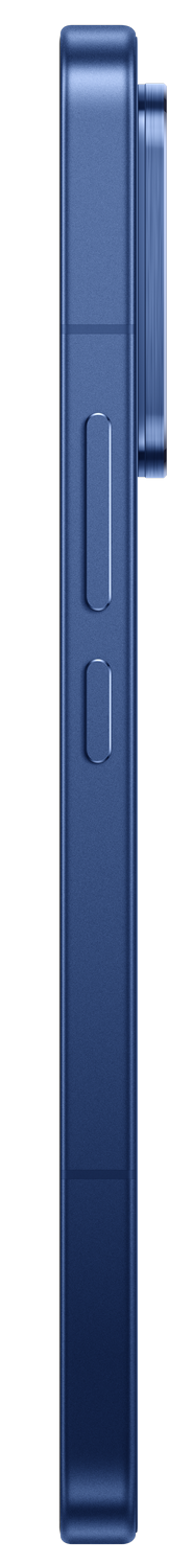 Nahaufnahme der blauen Seite eines Smartphones mit Lautstärketasten.