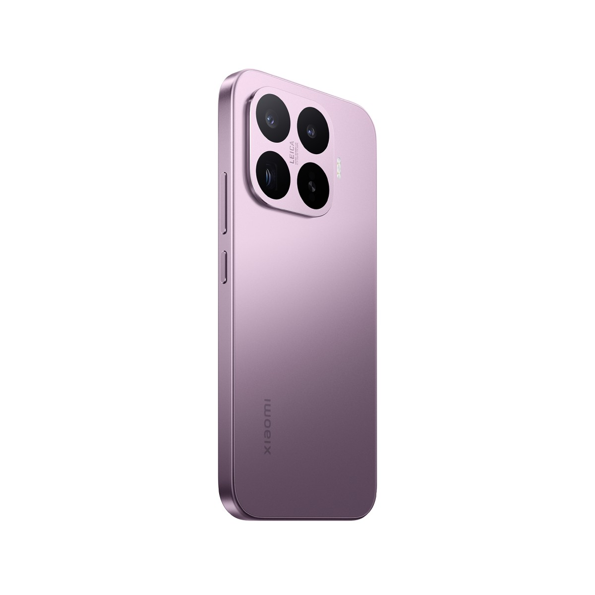 Un smartphone violet avec quatre caméras et le logo Leica sur fond blanc.