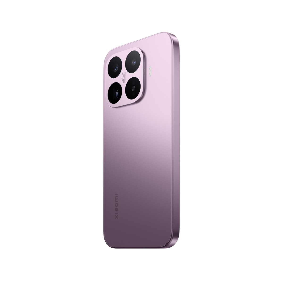 Un smartphone violet mat doté d'un appareil photo à quatre objectifs et de la marque Leica.