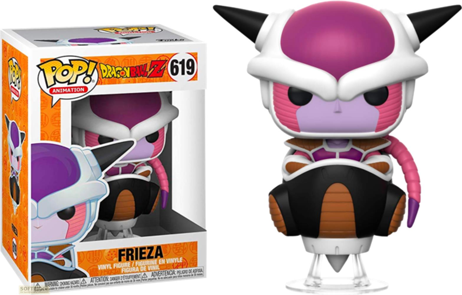 Una figurella Funko Pop! di Frieza di Dragon Ball Z in armatura viola e bianca.