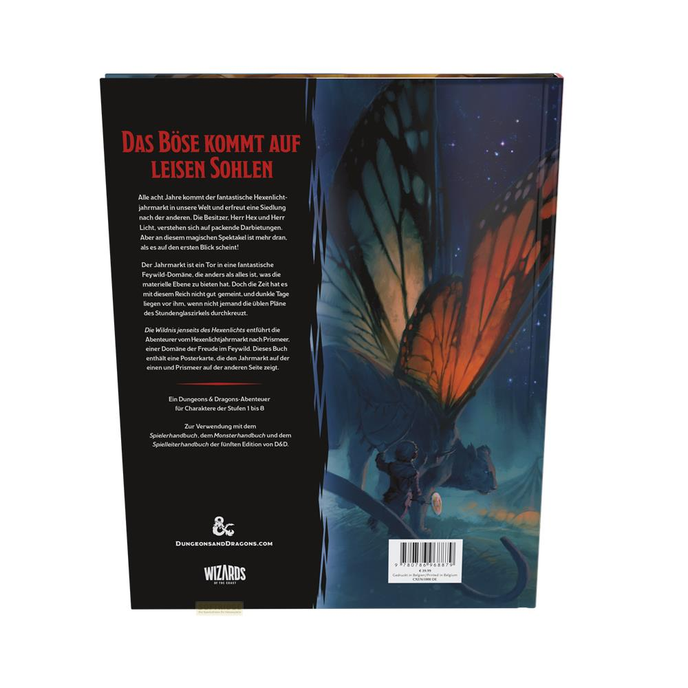 Eine Buchhülle mit Text und einem Schmetterlingsmotiv, das einen Drachenreiter zeigt.