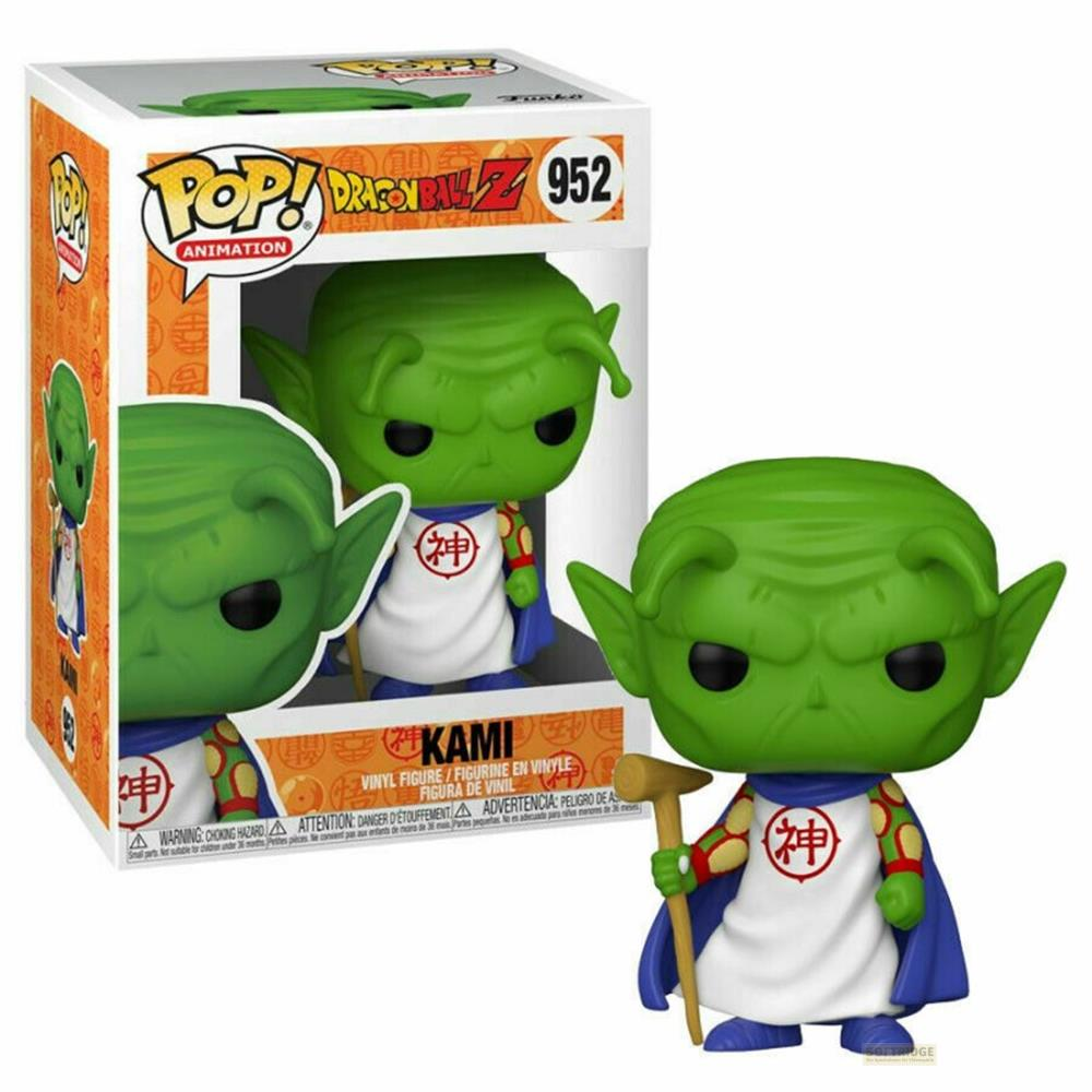 Figura verde di Kami di Dragon Ball Z con veste bianca e bastone, in scatola.