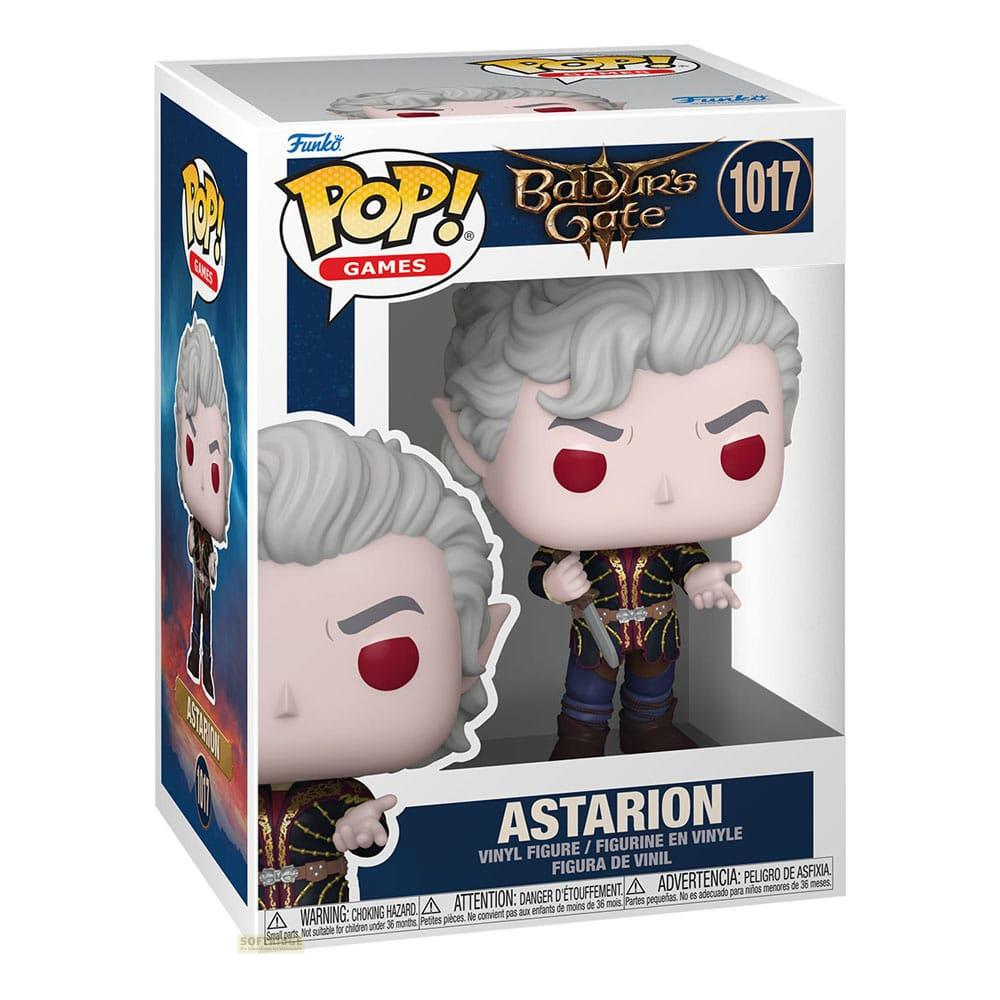 Figura de vinilo Funko POP! Astarion de Baldur's Gate, con pelo plateado y ojos rojos.