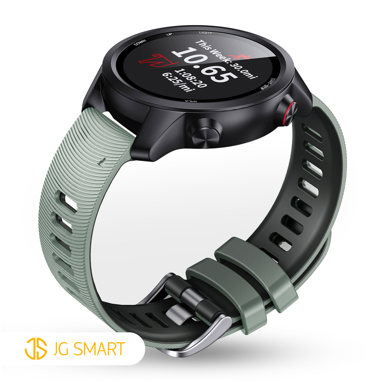 Czarny smartwatch z jasnozielonym paskiem pokazuje w tym tygodniu 10,65 mil.