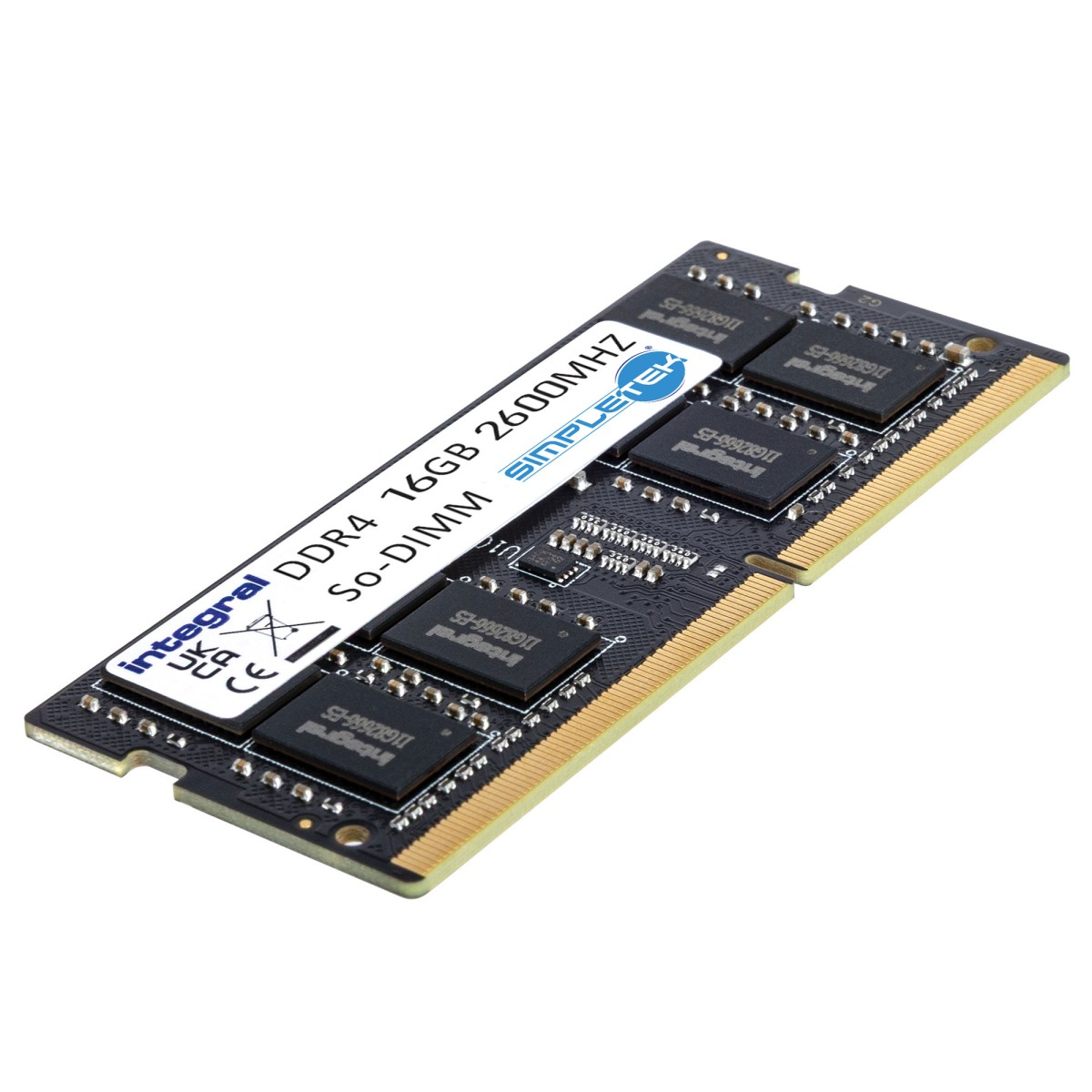 Un modulo RAM SO-DIMM DDR4 nero da 16GB con velocità di 2600MHz.