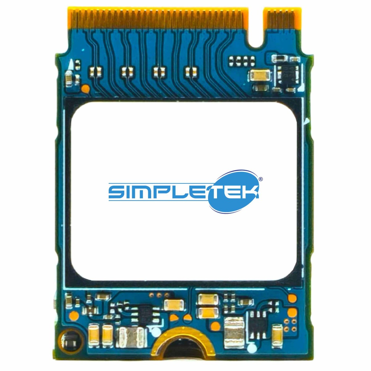 Una scheda madre blu per computer con contatti dorati e logo SIMPLETEK.