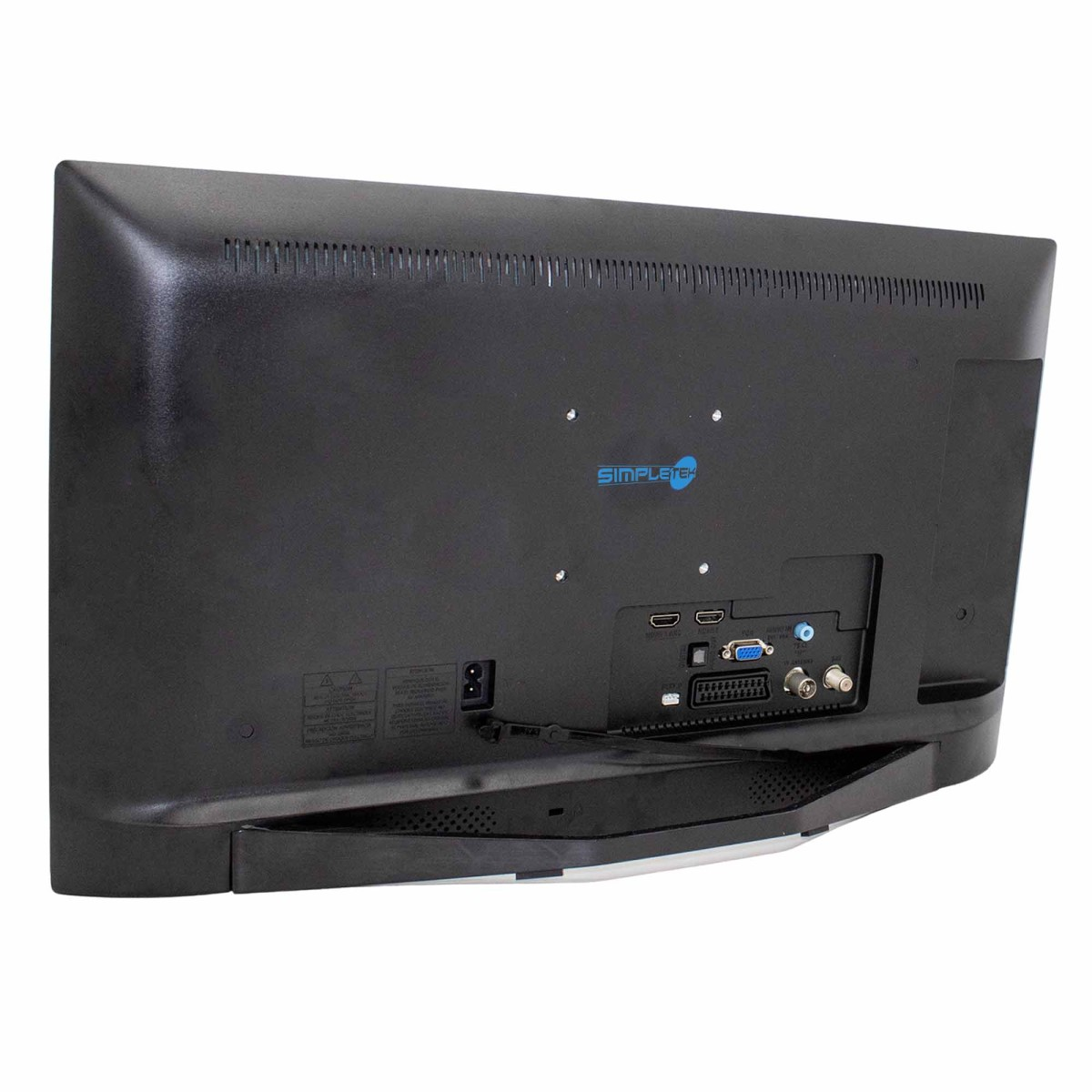 Retro di un televisore nero con varie porte come HDMI e VGA.