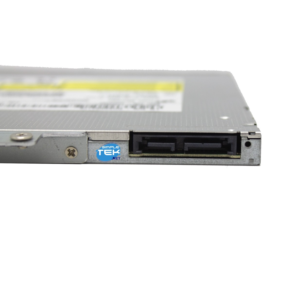 Unità DVD slim argentata con connettore SATA e logo "SimpleTek.net".