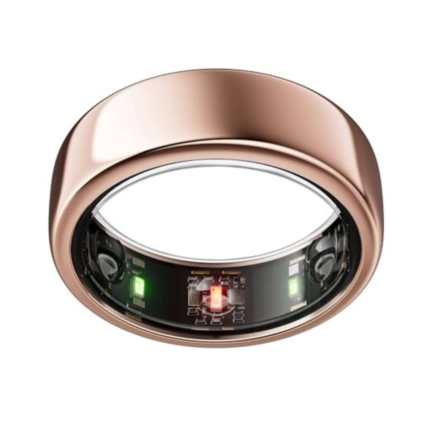 Ein roségoldener Smartring mit beleuchteten inneren Komponenten.