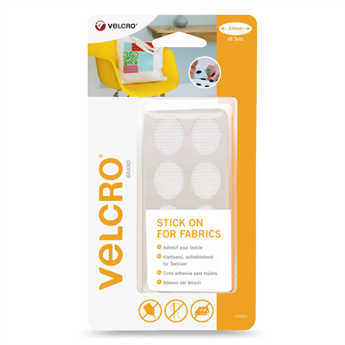 Puntini adesivi VELCRO per tessuti, 24mm, 8 set.