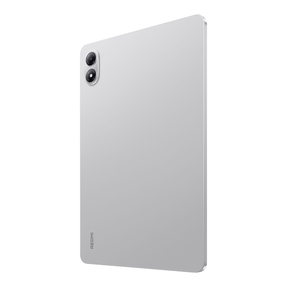 Un tablet argentato con due fotocamere sul retro.