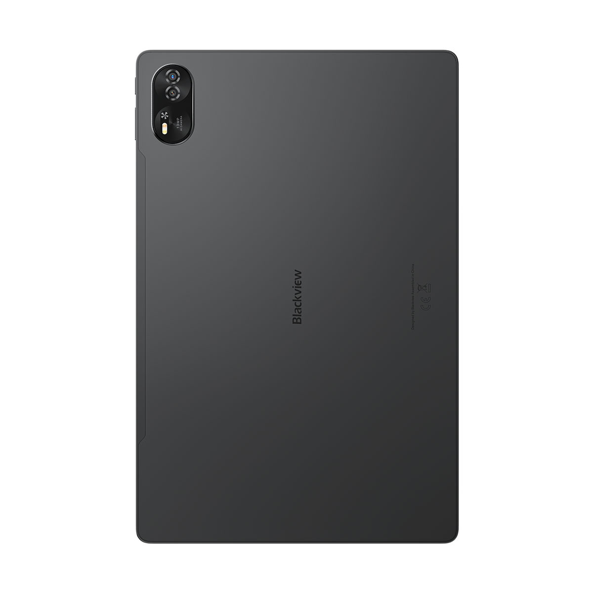 Retro tablet Blackview, grigio scuro, doppia fotocamera, con logo.