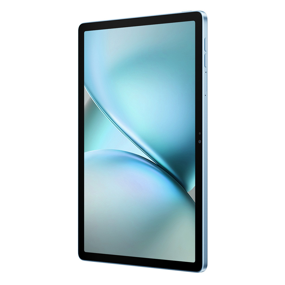 Un tablet azzurro con uno sfondo blu astratto sullo schermo.