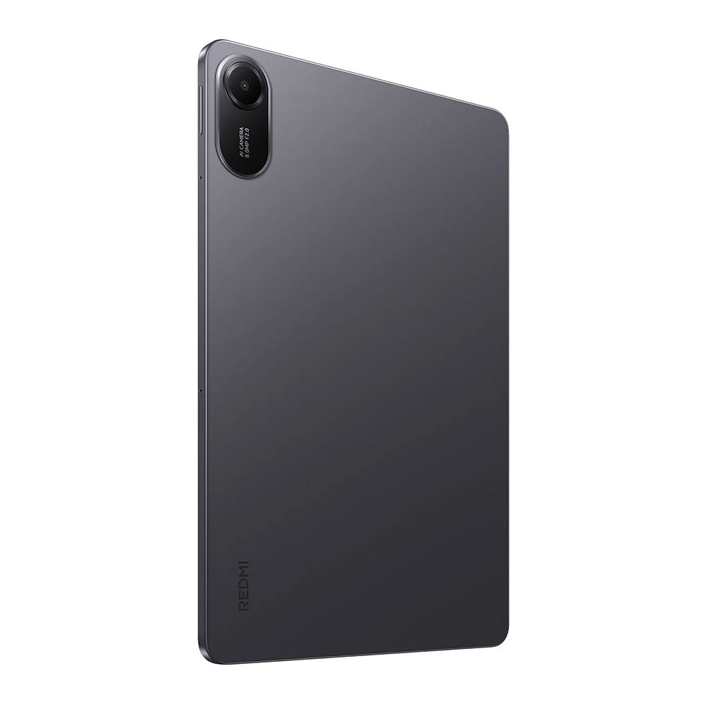 Tablet grigio scuro con fotocamera posteriore e logo Redmi.