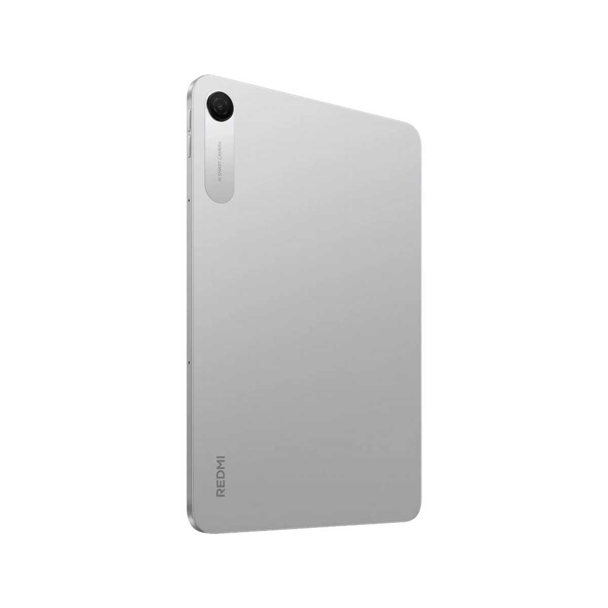 Parte trasera de una tableta plateada con cámara y logotipo de Redmi.