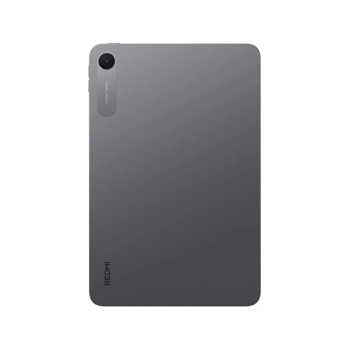 Tablet grigio con fotocamera e logo "REDMI" sul retro.