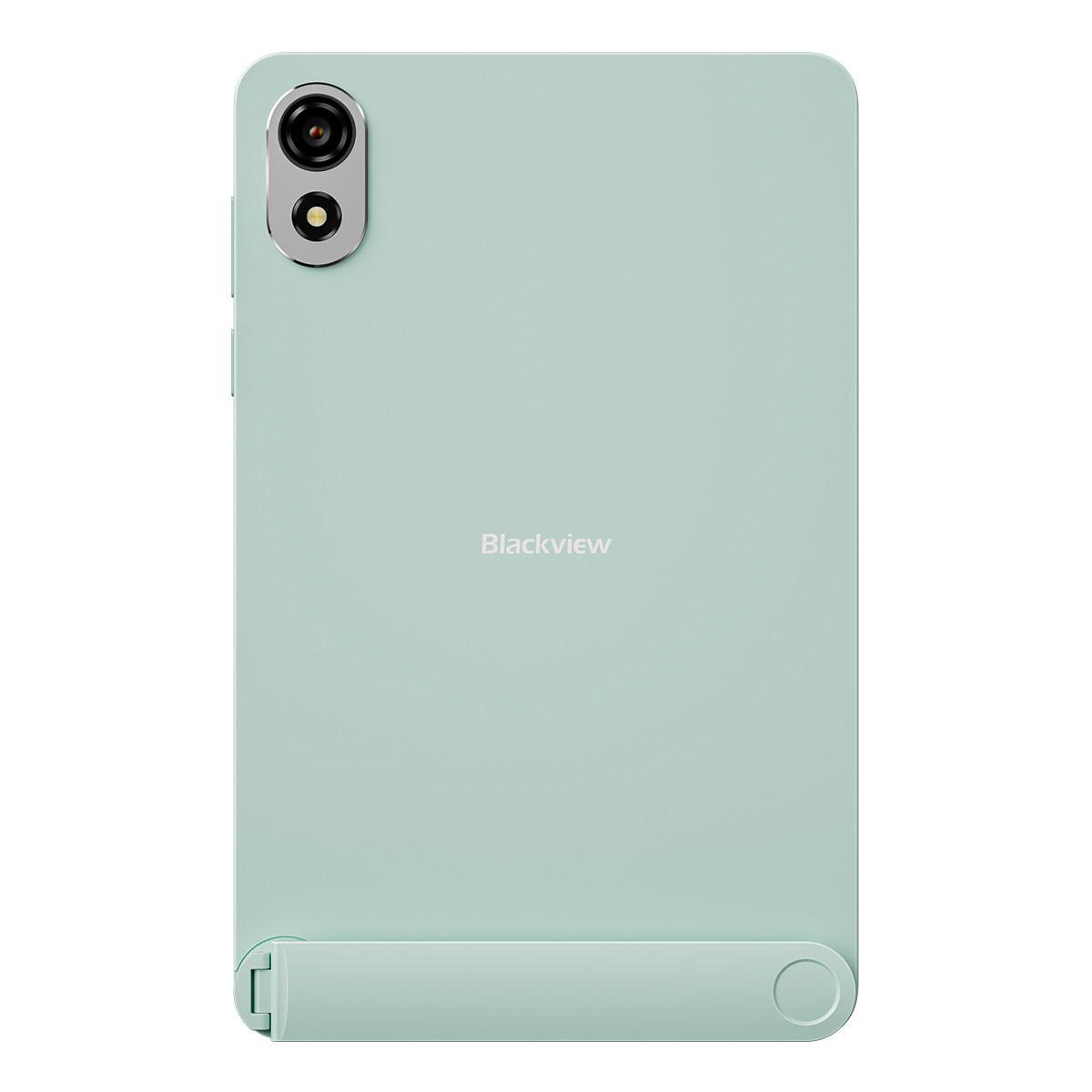 Retro di un tablet verde menta con doppia fotocamera e logo Blackview.