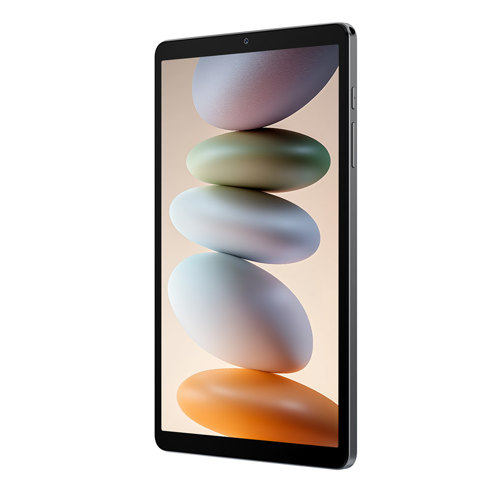 Un tablet scuro che mostra ovali pastello impilati sullo schermo.