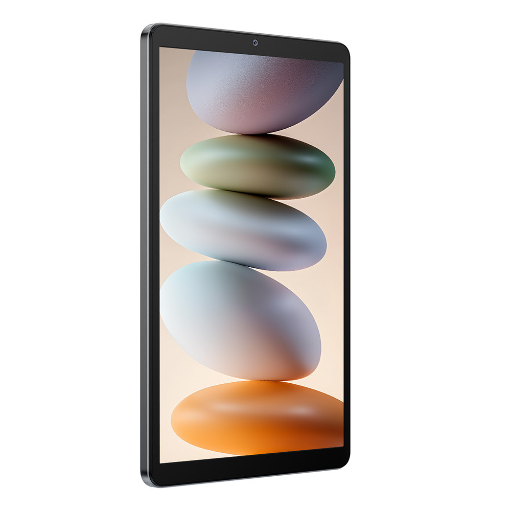 Un tablet nero mostra cerchi sfocati e impilati in vari colori sul suo schermo.