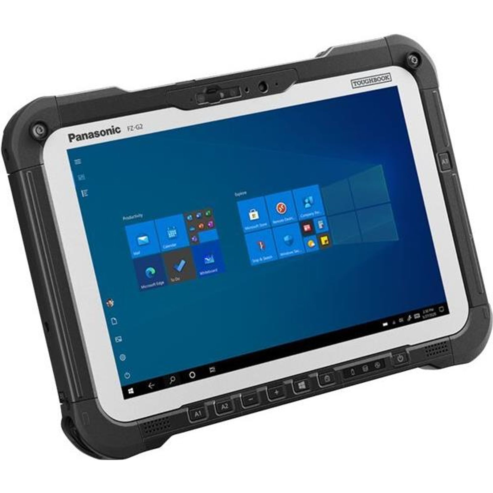Un tablet robusto Panasonic FZ-G2 che mostra l'interfaccia Windows, isolato su sfondo bianco.