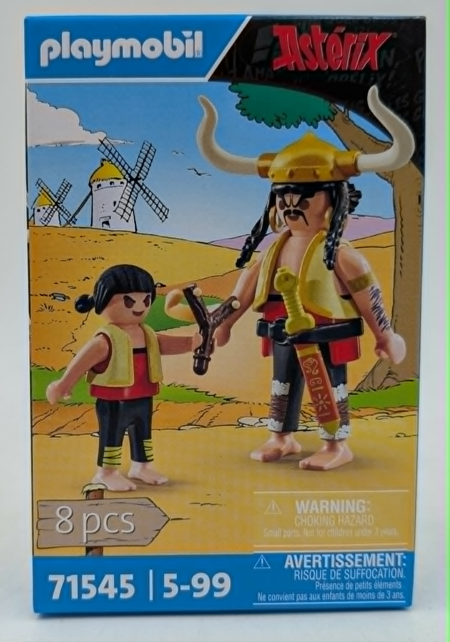 Figurki Playmobil Asterix z wiatrakami w tle.