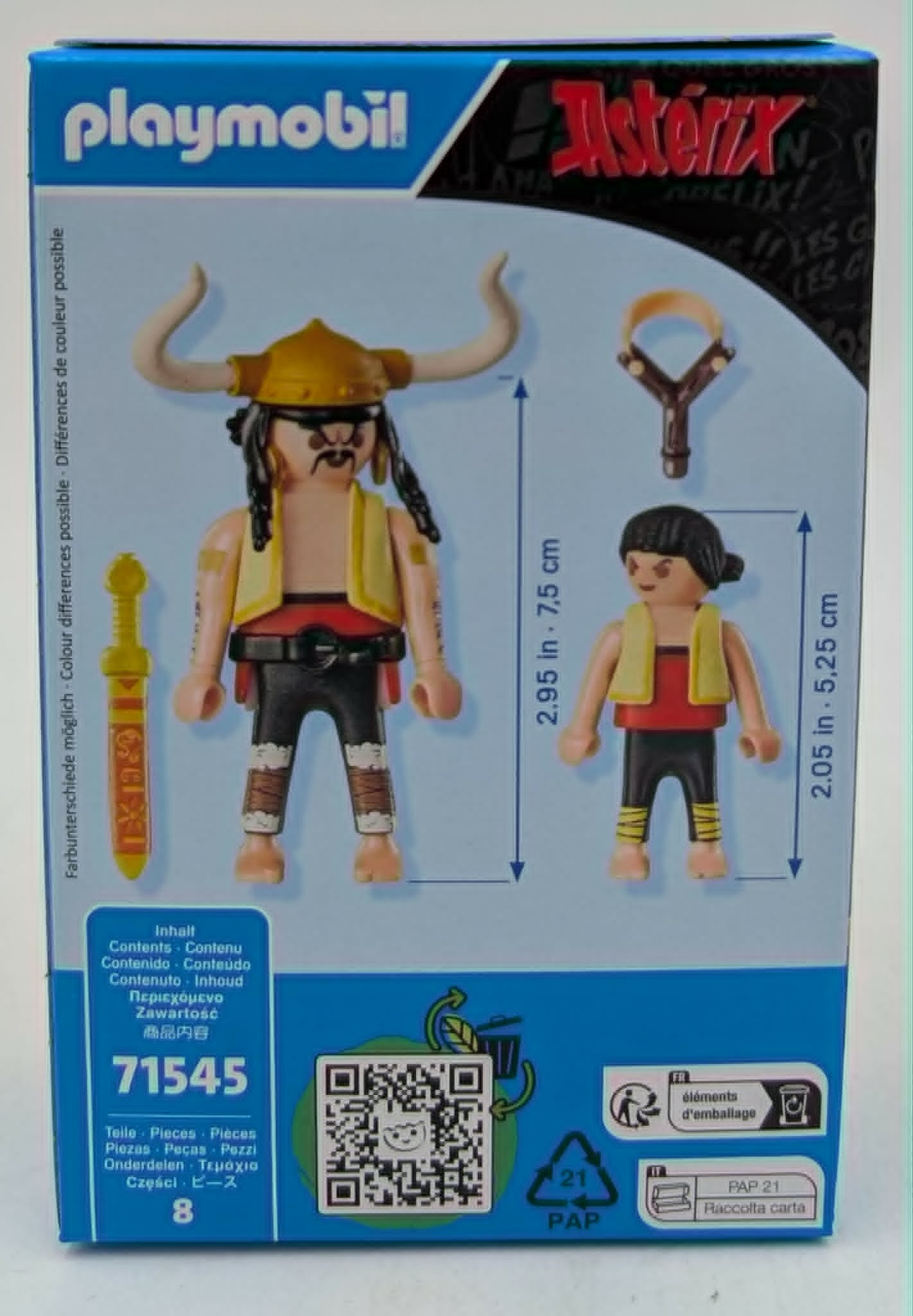Pudełko Playmobil Asterix z dwiema figurkami, mieczem i akcesoriami.