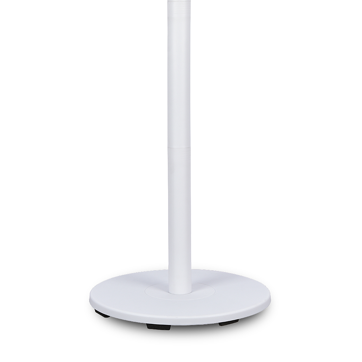 Un soporte blanco con un poste sobre fondo blanco.