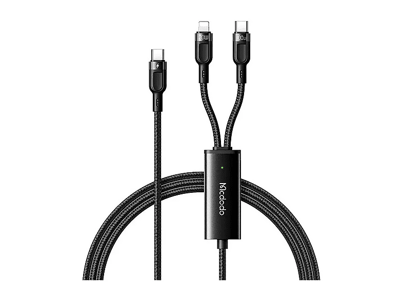 MCDODO CA-8780 2'si 1 Arada 100 W Type-C To Lightning ve Type-C Şarj ve Data Kablosu Siyah