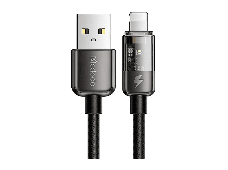 MCDODO CA-3140 Usb-A To Lightning Led Işıklı Power Off 3 A 1.2 m Hızlı Şarj ve Data Kablosu Siyah