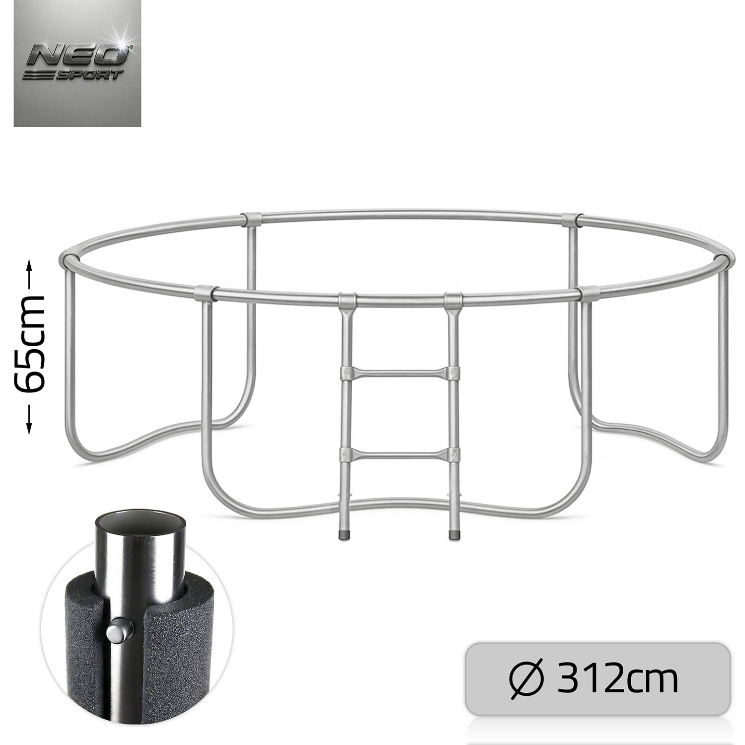 Okrągła rama trampoliny z drabiną, średnica 312cm, wysokość 65cm.