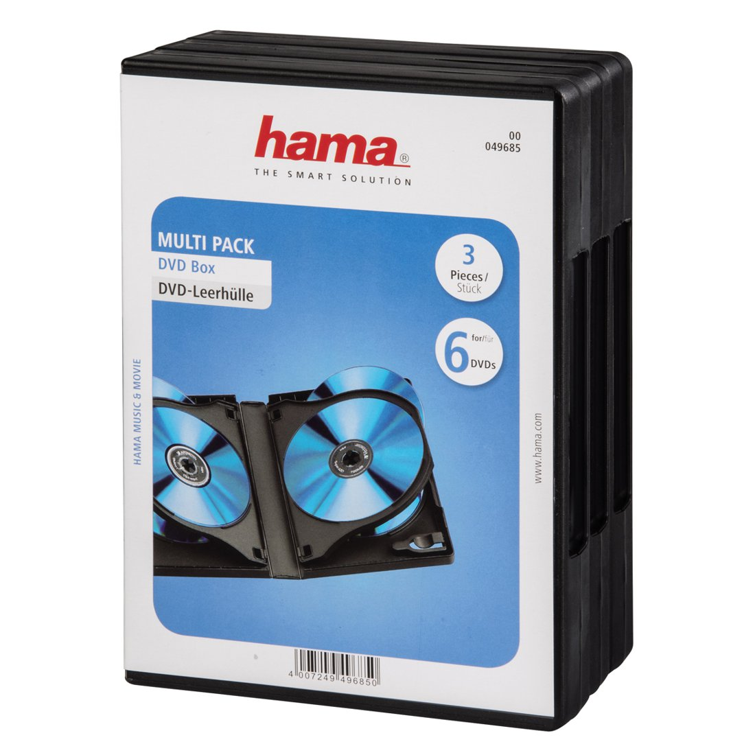 Pudełka na płyty DVD Hama Multi Pack na 6 DVD, 3 sztuki w opakowaniu.