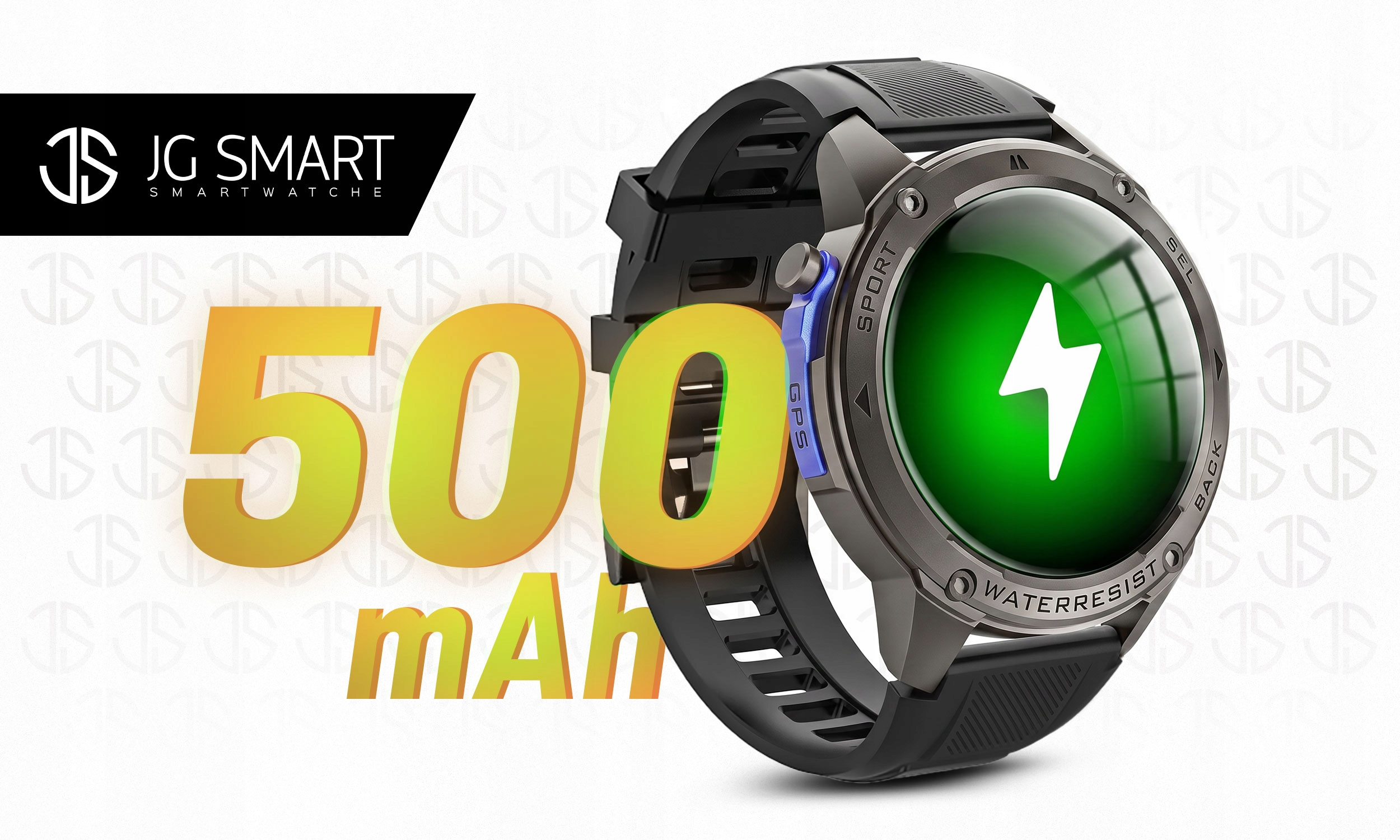 Smartwatch z baterią 500 mAh, wskaźnikiem ładowania i trybem sportowym.