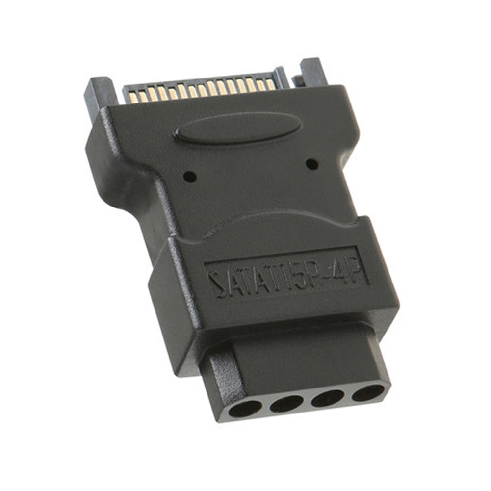Schwarzer SATA-Adapter mit Stromanschlüssen und Datenanschlüssen.