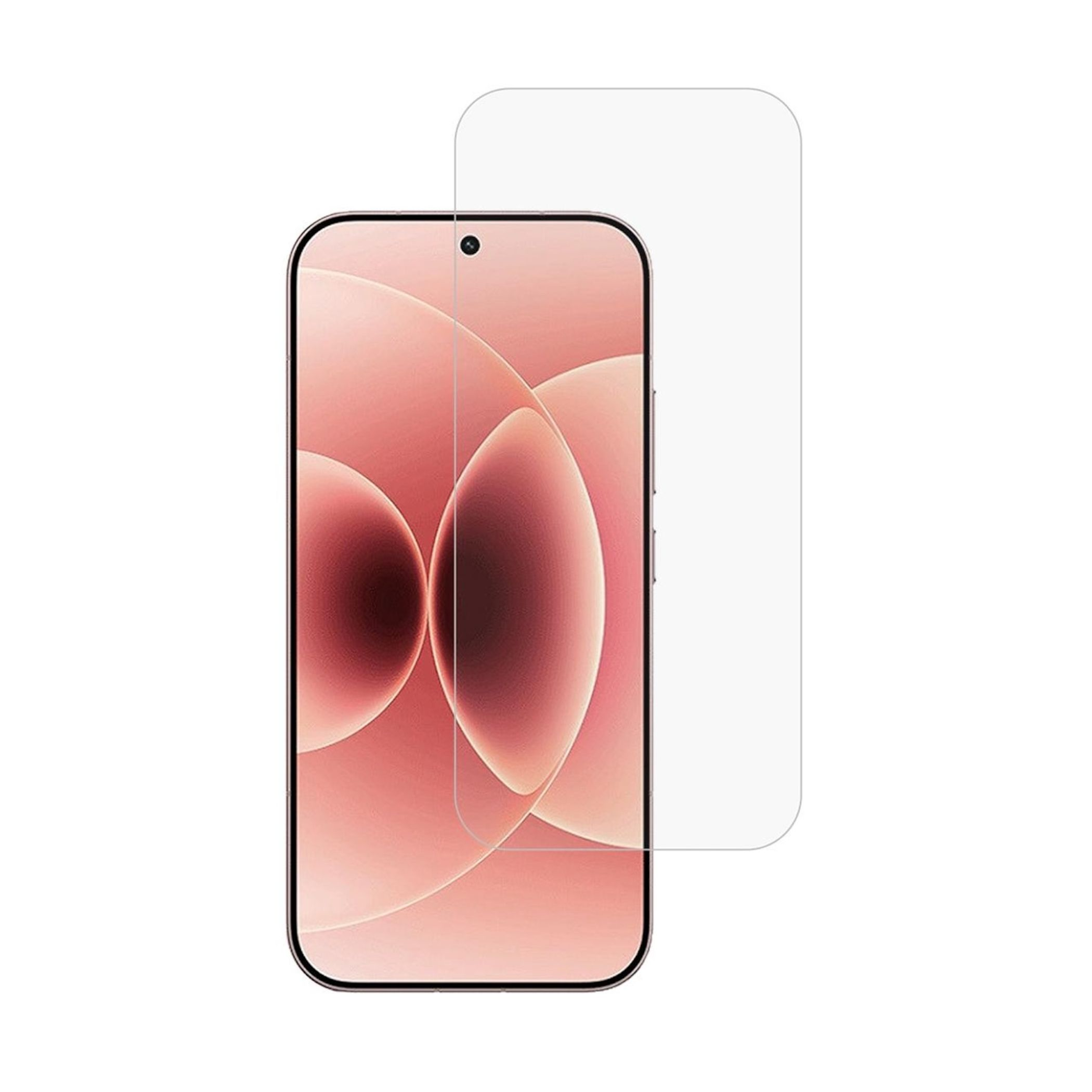 Eine Displayschutzfolie liegt auf einem Smartphone mit rosa Hintergrund.