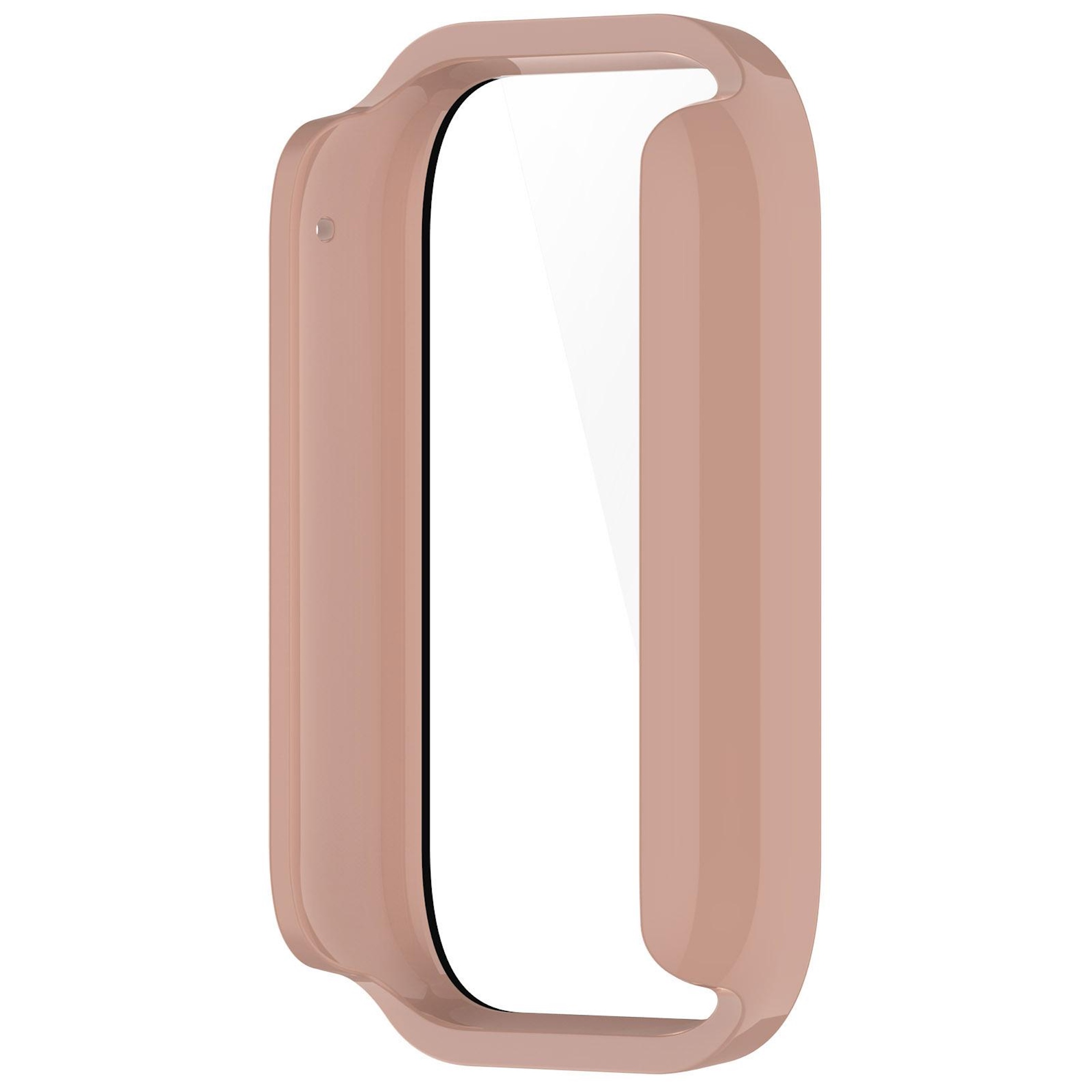 Ein rosafarbener Schutz für ein rechteckiges Smartwatch-Display.