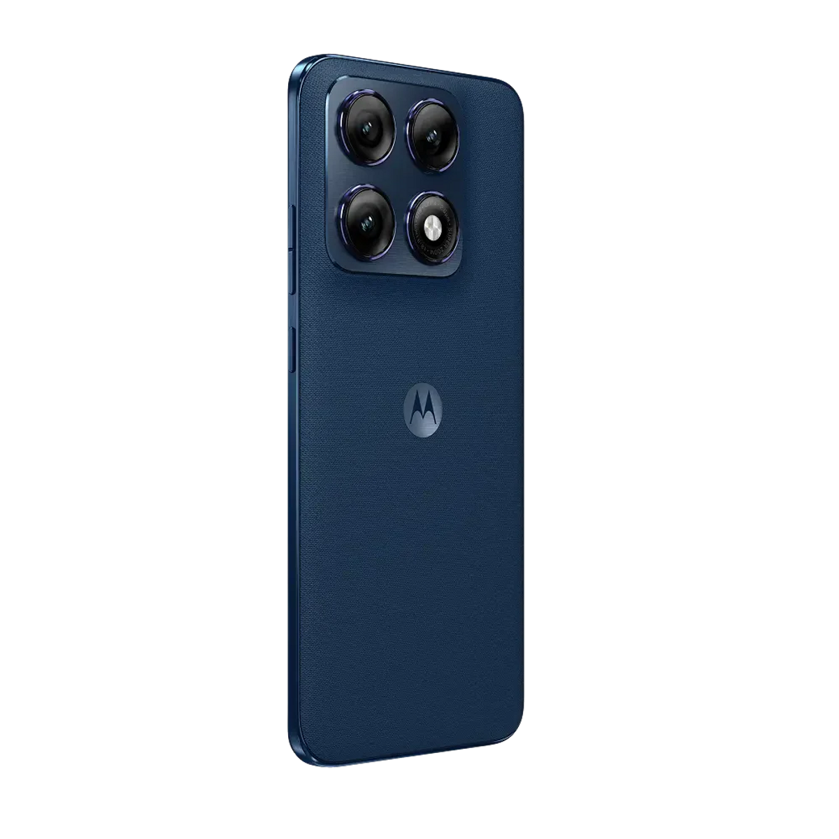Retro di uno smartphone blu scuro con quattro obiettivi e logo Motorola.