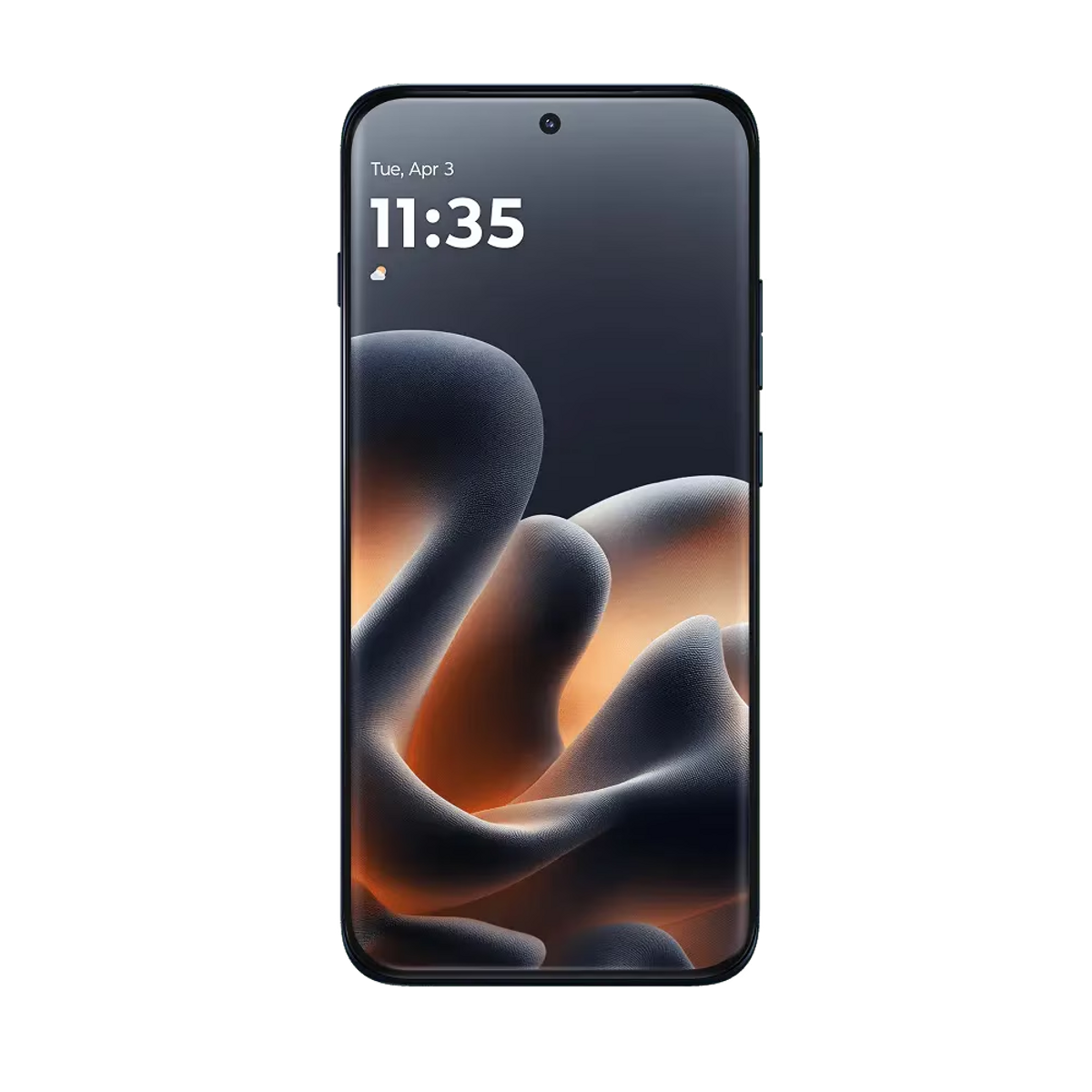 Uno smartphone mostra le 11:35 con una grafica astratta e morbida. Lo sfondo è scuro.