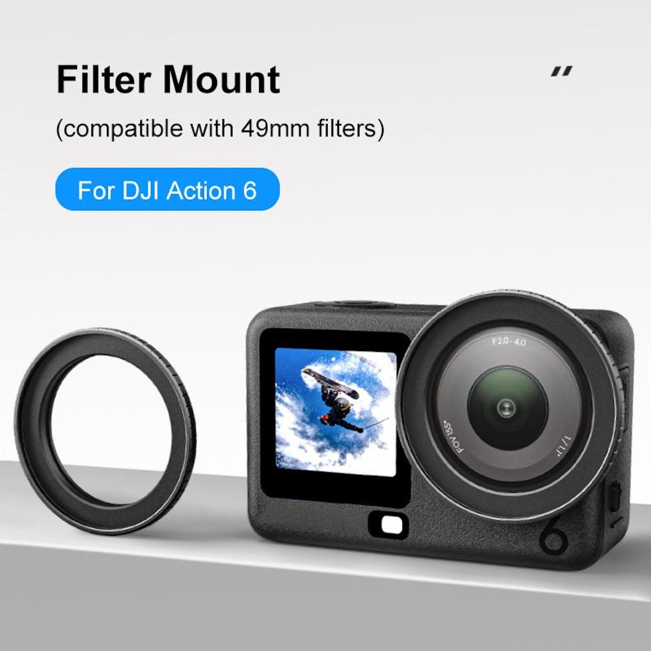 Supporto filtro per DJI Action 6 con lente e un anello separato.