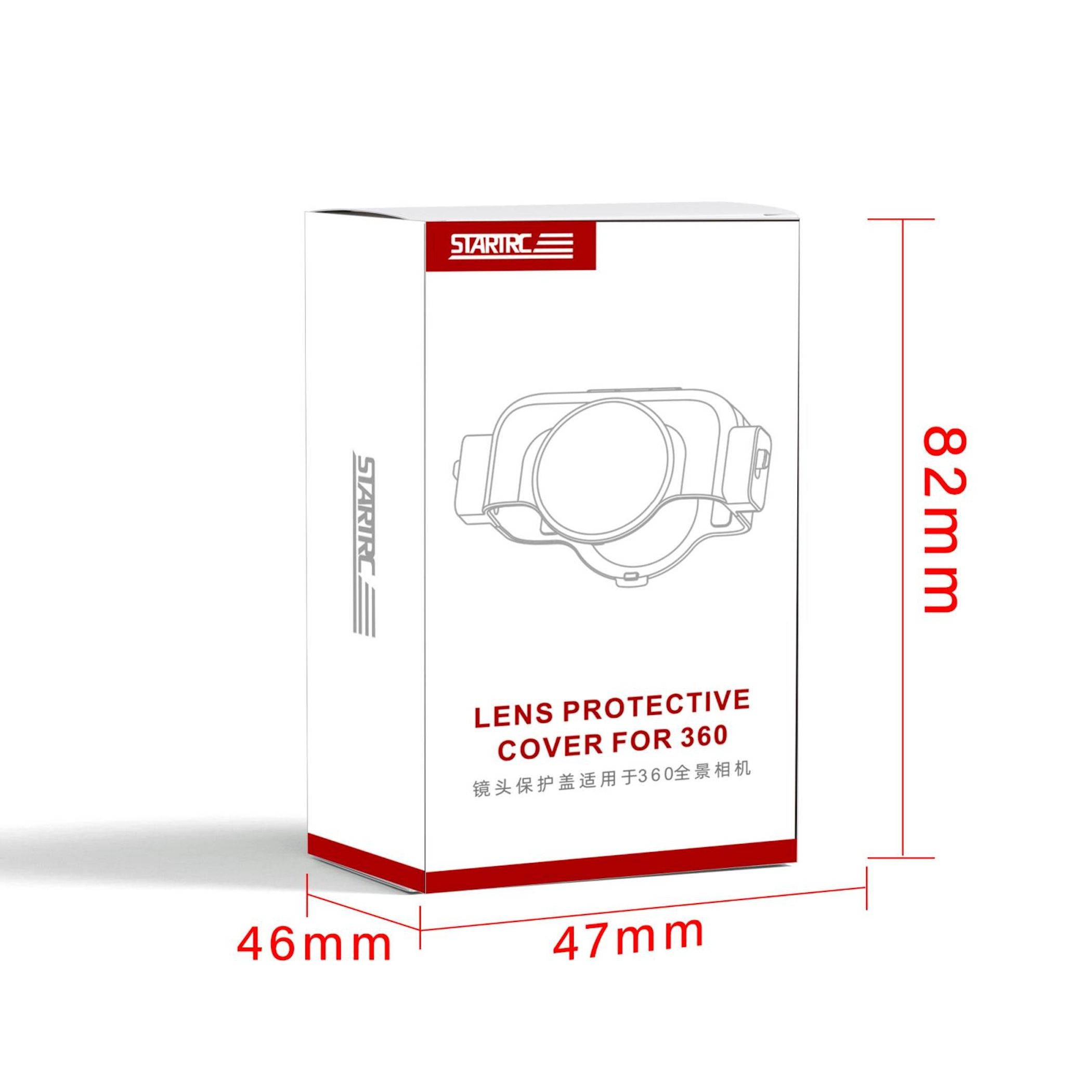 Verpackung mit "STARIRC" Logo und "LENS PROTECTIVE COVER FOR 360" Aufschrift.