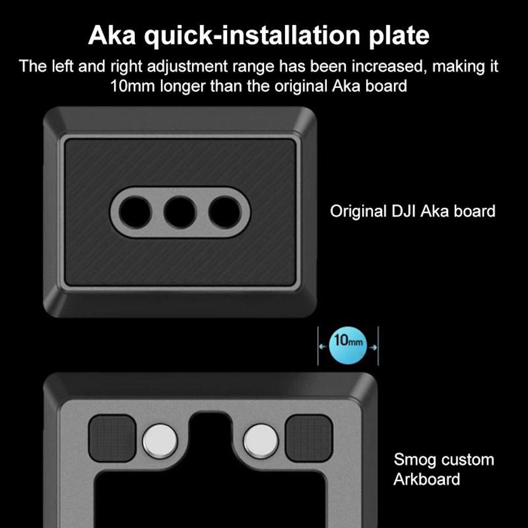 Sopra: piastra Aka DJI. Sotto: piastra Smog Arkboard più lunga di 10mm.