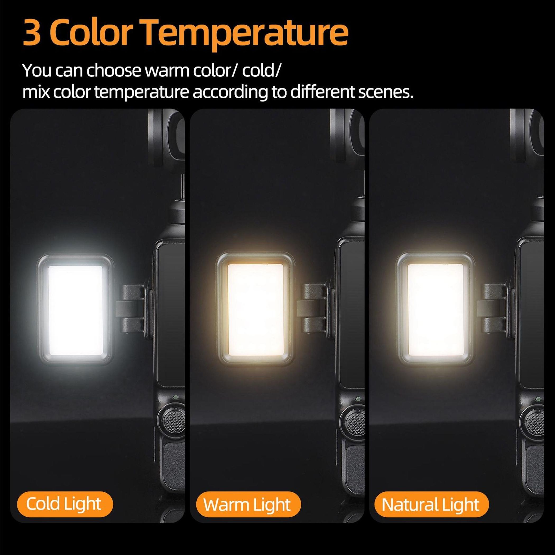 Tre luci mostrano temperature di colore fredde, calde e naturali.