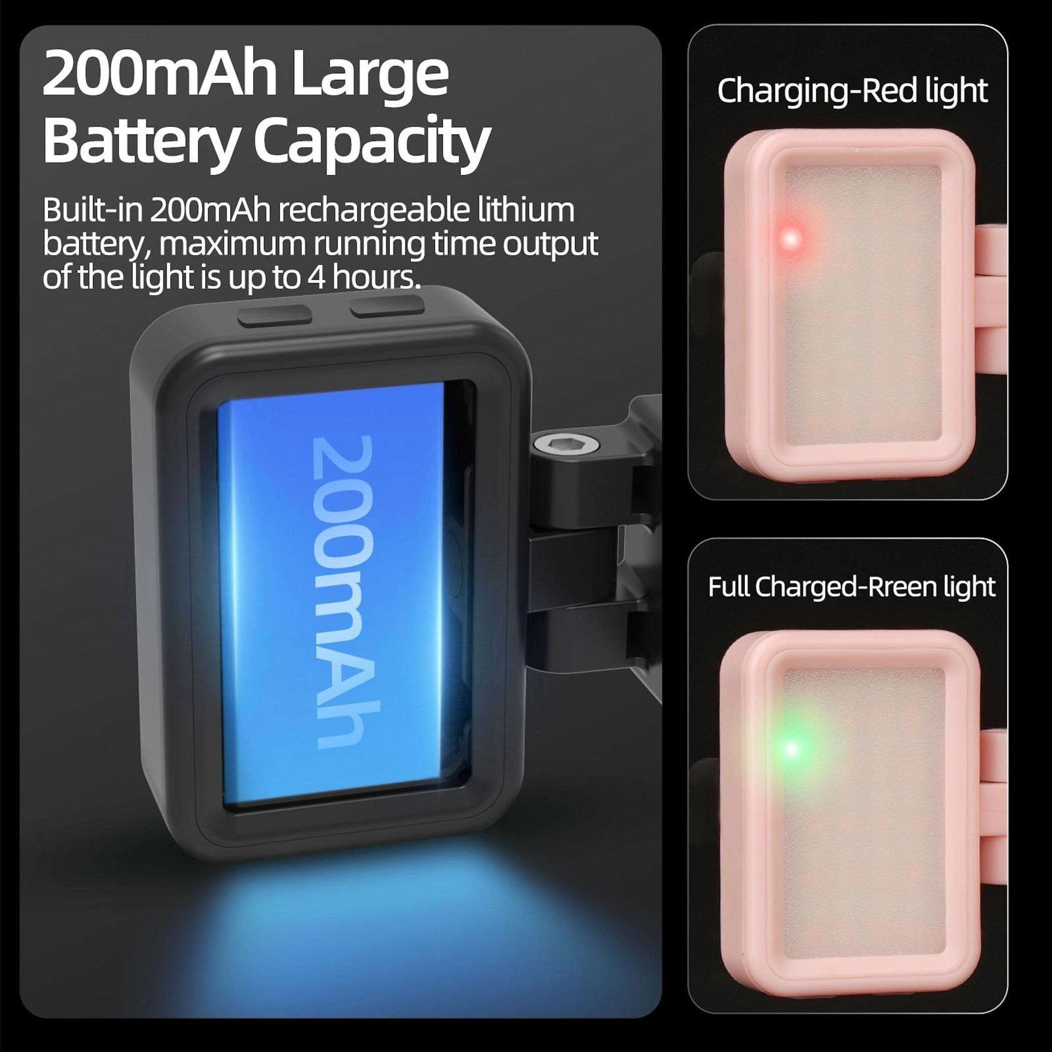 Un dispositivo nero con schermo blu mostra 200mAh. Accanto, uno rosa con luci rosse e verdi.
