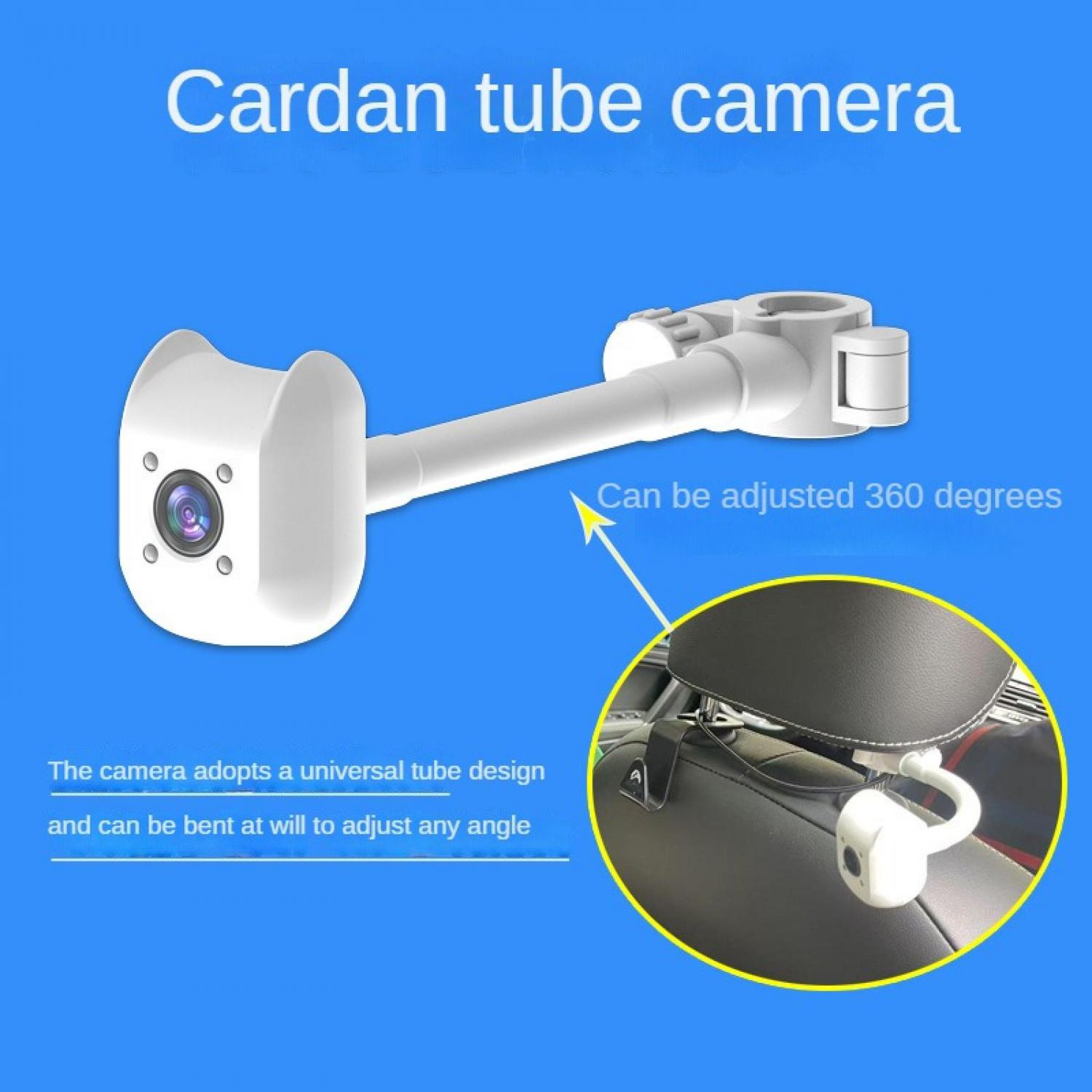Weiße Kardansystemkamera mit flexiblem Arm an einem Autositz befestigt.