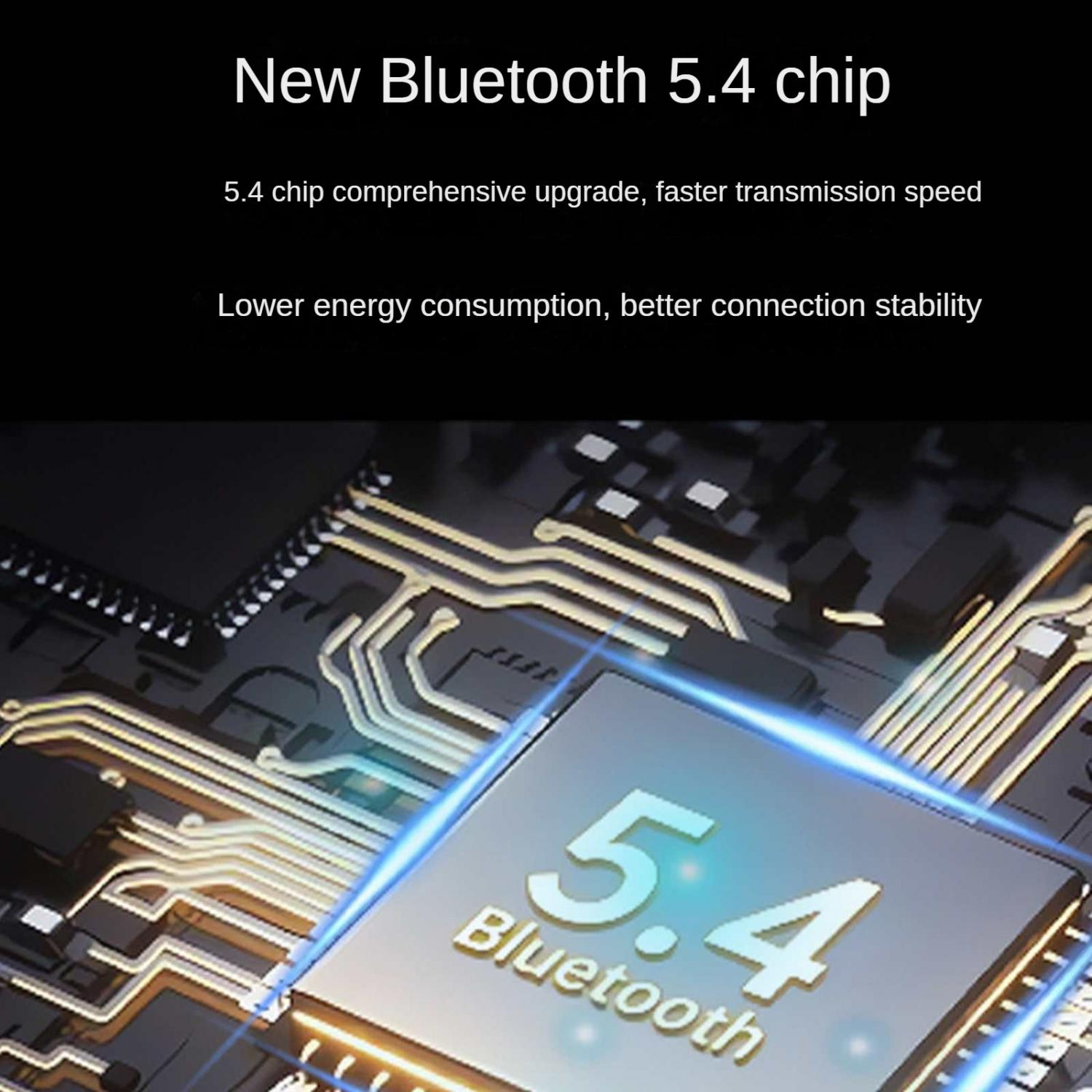 Ein detailliertes Bild eines Bluetooth 5.4 Chips mit Leiterbahnen.