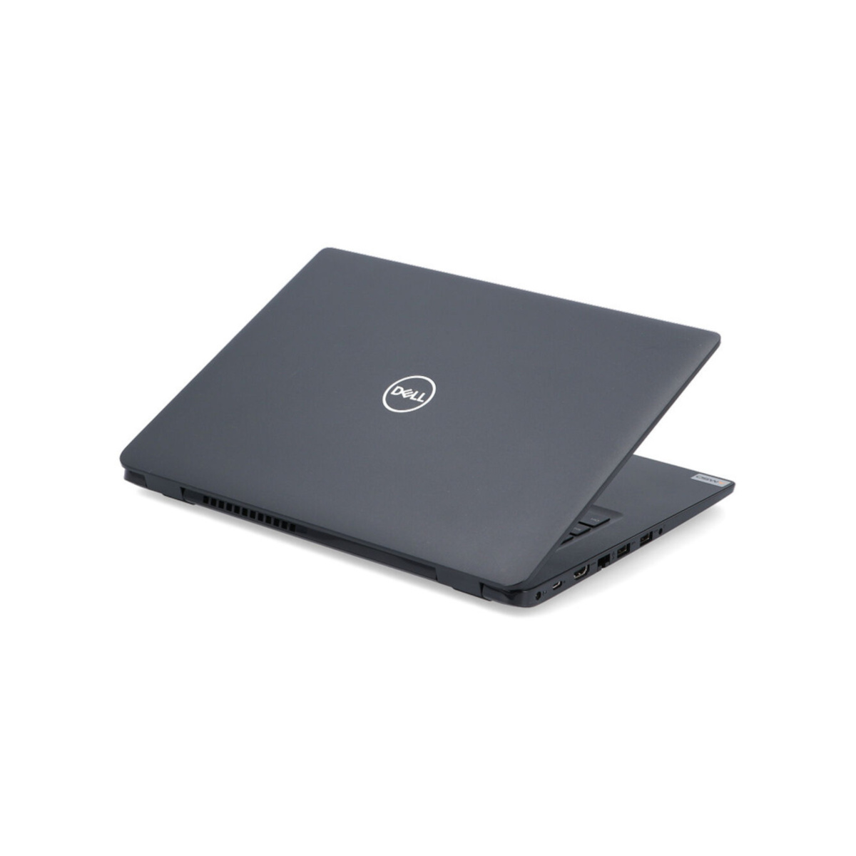 Geschlossener dunkler Dell Laptop mit Logo auf dem Deckel.