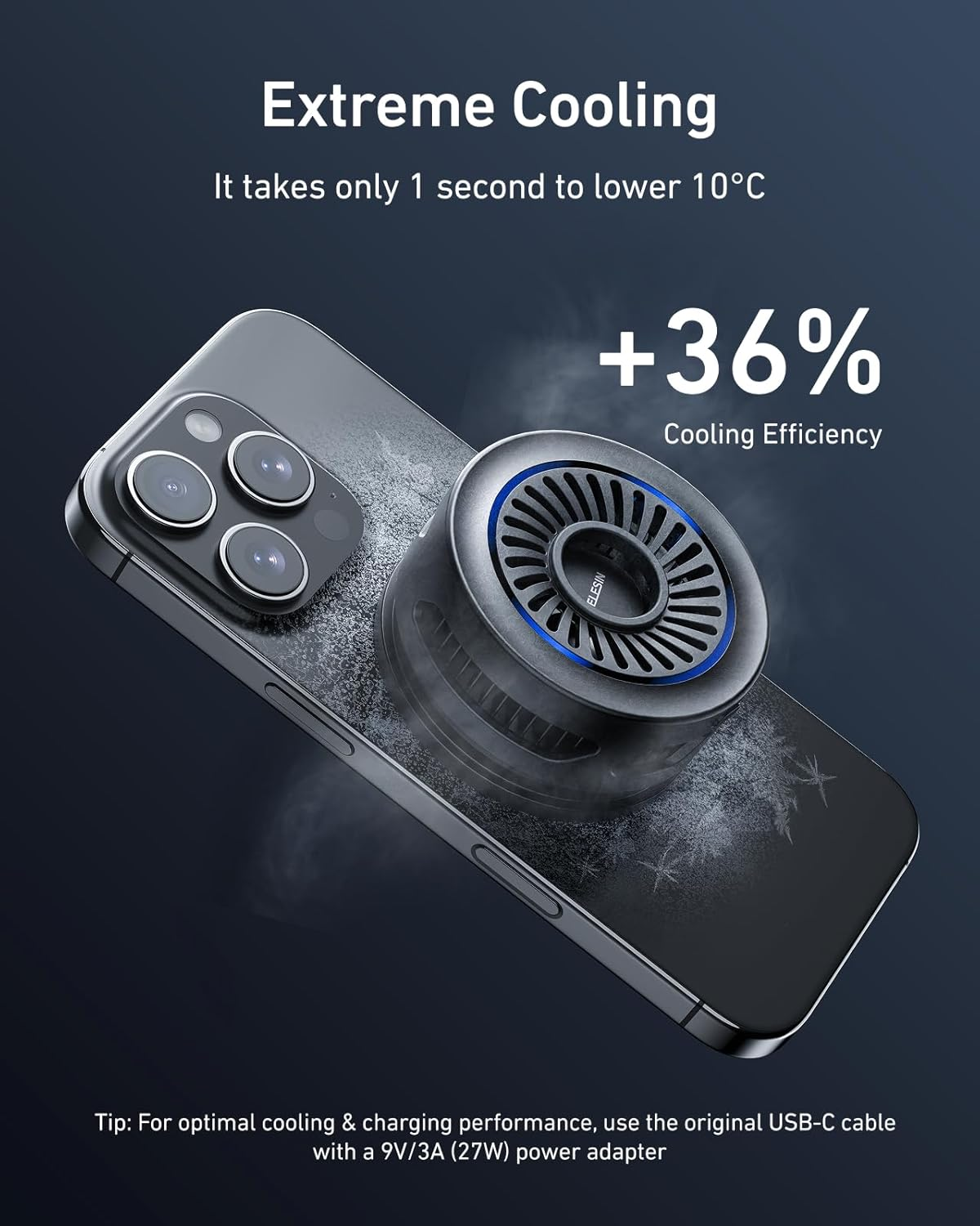 Ein schwarzes Smartphone mit einem runden Lüfter, der extreme Kühlung verspricht.