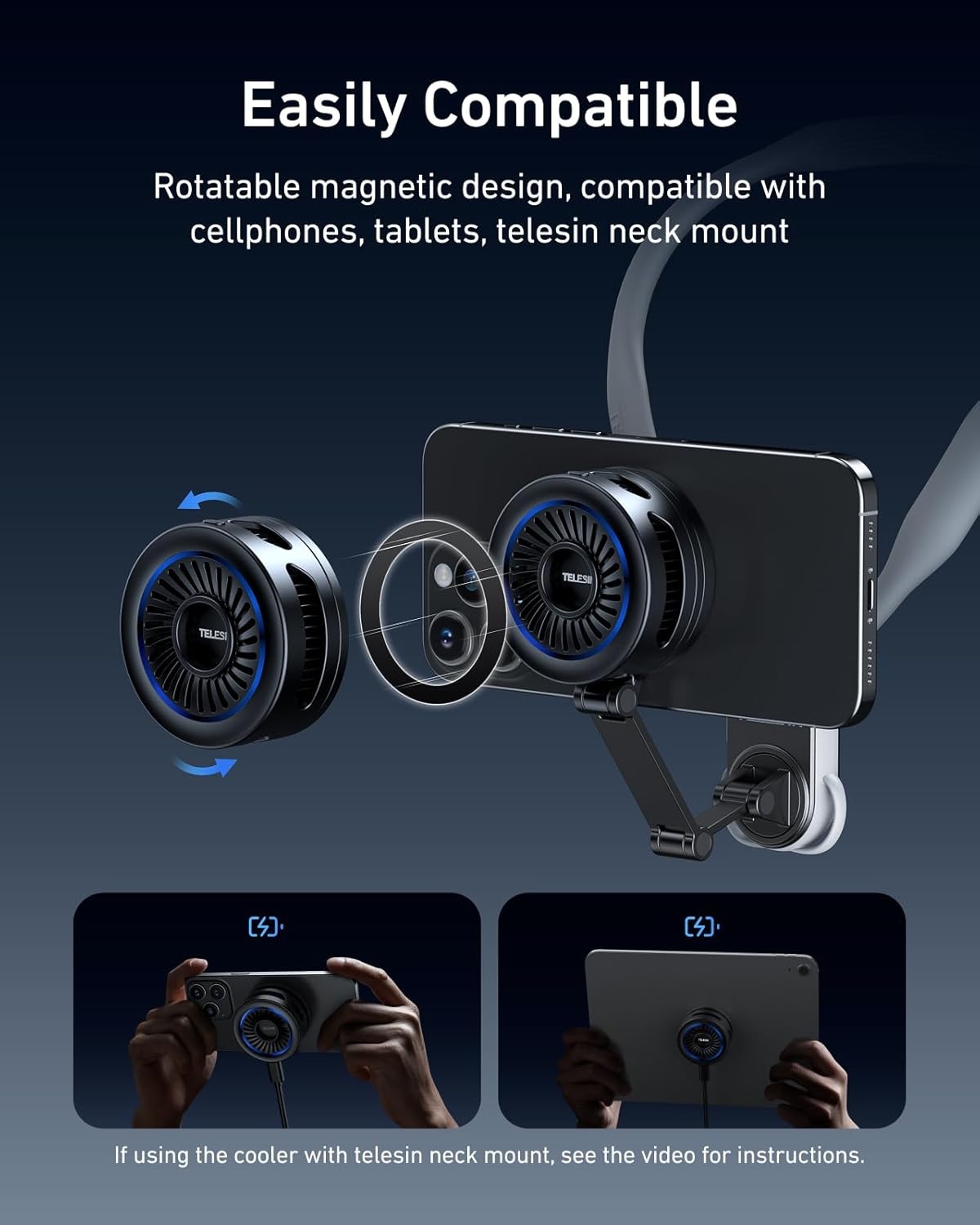 Magnetischer Handykühler für Handy, Tablet und Nackenhalterung.
