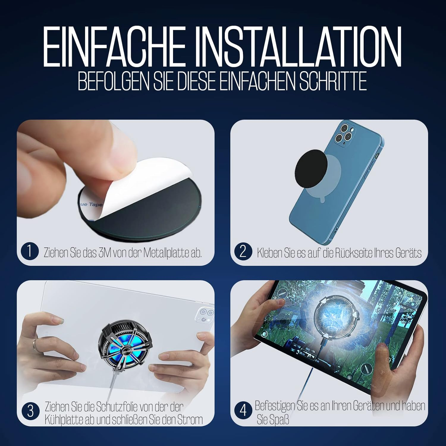 Schritt-für-Schritt-Anleitung zur einfachen Installation eines Handykühlers.