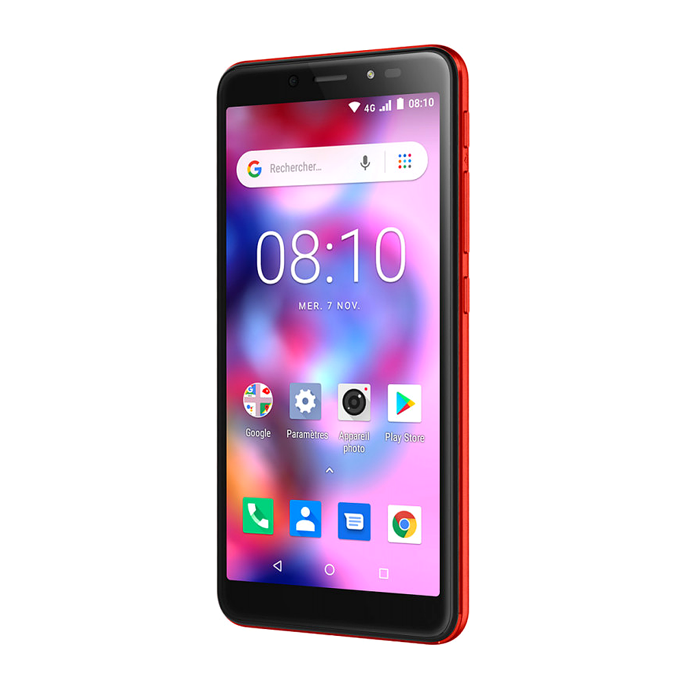 Uno smartphone rosso che mostra le 08:10, con icona 4G.