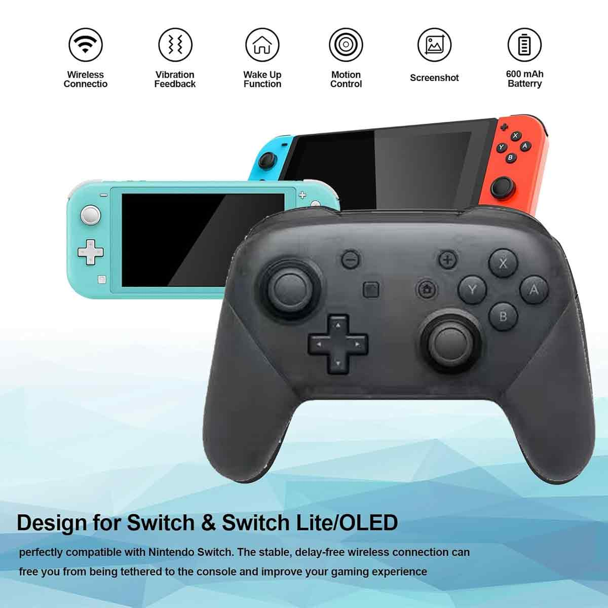 Nintendo Switch, Lite und OLED-Konsolen mit schwarzer Steuerung.